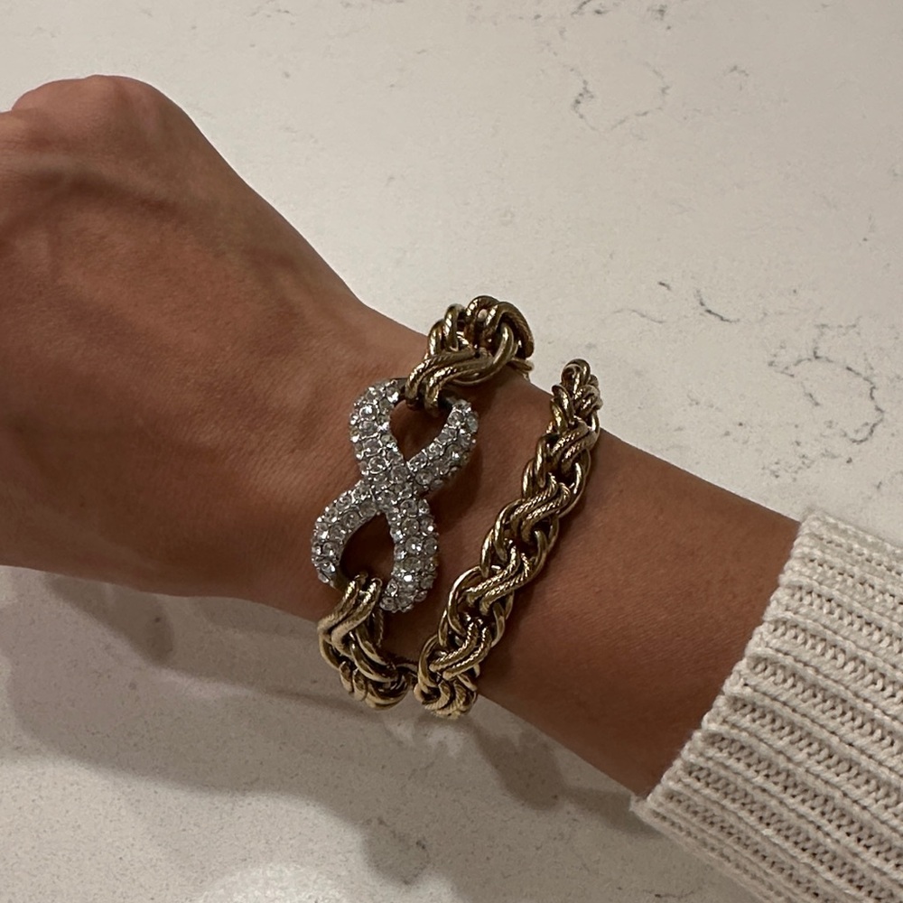 Elegant Gold Tone and Silver Chain Bracelet with Crystal Accents
